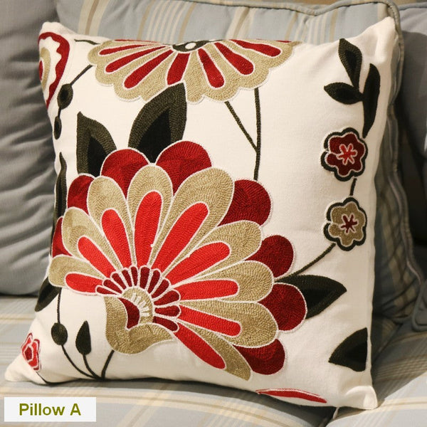 Decorative Pillows for Sofa, Flower Decorative Throw Pillows for Couch, Embroider Flower Cotton Pillow Covers, Farmhouse Decorative Throw Pillows-ArtWorkCrafts.com