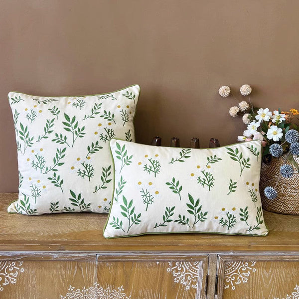 Spring Flower Sofa Decorative Pillows, Farmhouse Decorative Throw Pillows, Embroider Flower Cotton Pillow Covers, Flower Decorative Throw Pillows for Couch-ArtWorkCrafts.com