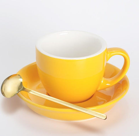 Cappuccino Coffee Mug, Yellow Coffee Cup, Yellow Tea Cup, Ceramic Coffee Cup, Coffee Cup and Saucer Set-ArtWorkCrafts.com