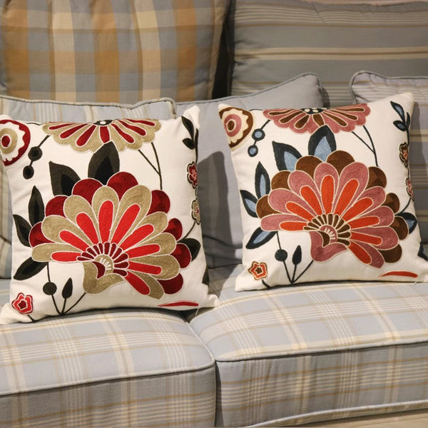 Sofa Decorative Pillows, Embroider Flower Cotton Pillow Covers, Flower Decorative Throw Pillows for Couch, Farmhouse Decorative Throw Pillows-ArtWorkCrafts.com