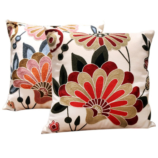 Sofa Decorative Pillows, Embroider Flower Cotton Pillow Covers, Flower Decorative Throw Pillows for Couch, Farmhouse Decorative Throw Pillows-ArtWorkCrafts.com