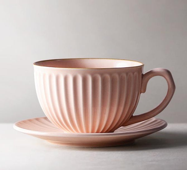 Pink Pottery Coffee Cups, Cappuccino Coffee Mug, Latte Coffee Cup, White Tea Cup, Ceramic Coffee Cup, Coffee Cup and Saucer Set-ArtWorkCrafts.com