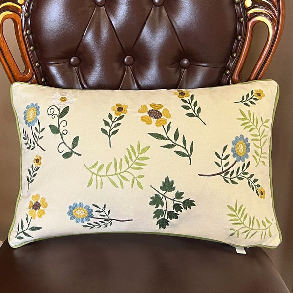 Farmhouse Decorative Throw Pillows, Spring Flower Sofa Decorative Pillows, Embroider Flower Cotton Pillow Covers, Flower Decorative Throw Pillows for Couch-ArtWorkCrafts.com