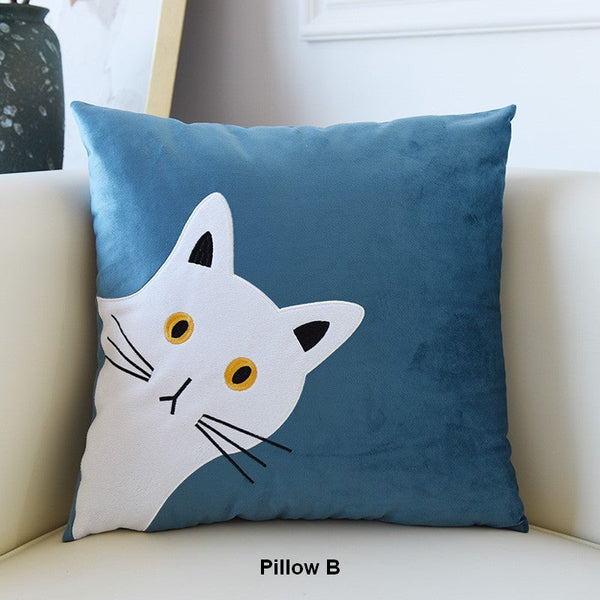 Lovely Cat Pillow Covers for Kid's Room, Modern Sofa Decorative Pillows, Cat Decorative Throw Pillows for Couch, Modern Decorative Throw Pillows-ArtWorkCrafts.com