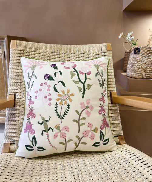 Embroider Flower Cotton Pillow Covers, Spring Flower Decorative Throw Pillows, Farmhouse Sofa Decorative Pillows, Flower Decorative Throw Pillows for Couch-ArtWorkCrafts.com