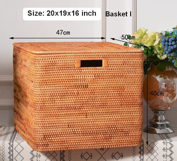 Oversized Rattan Storage Basket, Extra Large Rectangular Storage Basket for Clothes, Storage Baskets for Bathroom, Bedroom Storage Baskets-ArtWorkCrafts.com