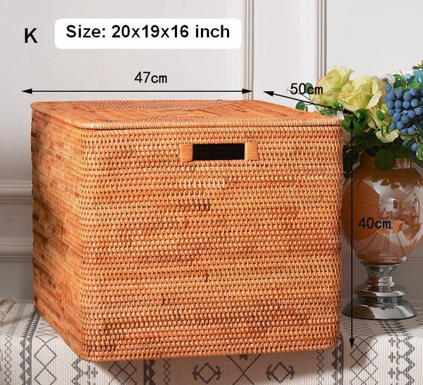 Rectangular Storage Basket with Lid, Kitchen Storage Baskets, Rattan Storage Baskets for Clothes, Storage Baskets for Living Room-ArtWorkCrafts.com