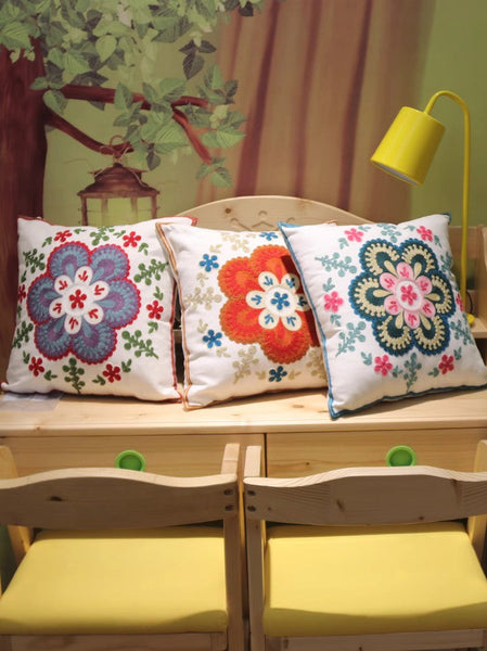 Flower Decorative Pillows for Couch, Sofa Decorative Pillows, Embroider Flower Cotton Pillow Covers, Farmhouse Decorative Throw Pillows-ArtWorkCrafts.com