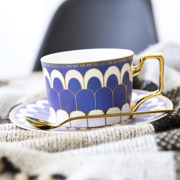 British Tea Cups, Coffee Cups with Gold Trim and Gift Box, Elegant Porcelain Coffee Cups, Tea Cups and Saucers-ArtWorkCrafts.com
