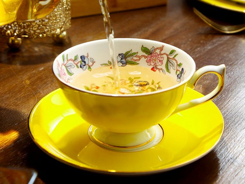 Elegant Yellow Ceramic Cups, Unique Royal Coffee Cup and Saucer, Beautiful British Tea Cups, Creative Bone China Porcelain Tea Cup Set-ArtWorkCrafts.com