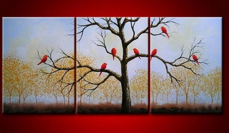 Landscape Painting, Bird Art Painting, 3 Piece Canvas Painting, Wall Art, Large Painting, Living Room Wall Art, Modern Art, Tree of Life Painting-ArtWorkCrafts.com
