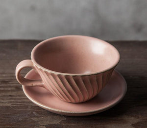 Simple Pink Pottery Coffee Cups, Breakfast Milk Cup, Latte Coffee Cup, Ceramic Coffee Cup, Cappuccino Coffee Mug, Coffee Cup and Saucer Set-ArtWorkCrafts.com