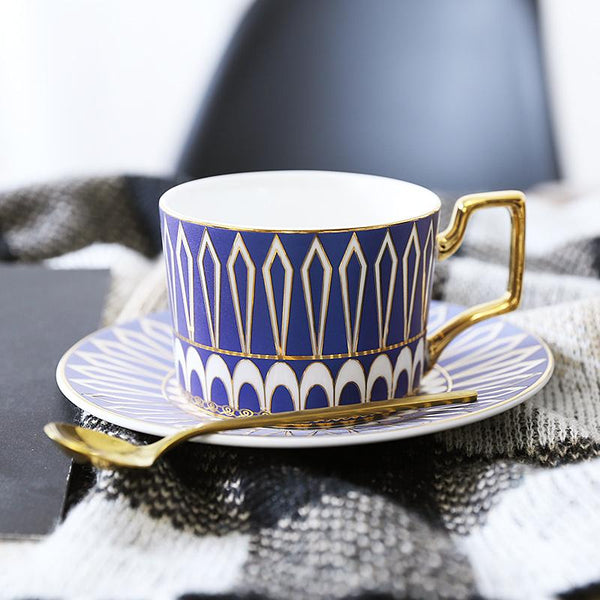 Elegant Porcelain Coffee Cups, Latte Coffee Cups with Gold Trim and Gift Box, British Tea Cups, Tea Cups and Saucers-ArtWorkCrafts.com
