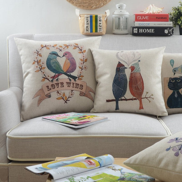 Simple Decorative Pillow Covers, Decorative Sofa Pillows for Living Room, Love Birds Throw Pillows for Couch, Singing Birds Decorative Throw Pillows-ArtWorkCrafts.com