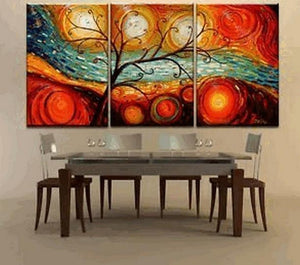 Acrylic Canvas Painting, 3 Piece Canvas Painting, Modern Paintings for Dining Room, Tree of Life Painting, Colorful Tree Painting-ArtWorkCrafts.com