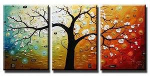Abstract Art, Canvas Painting, Wall Art, Large Painting, 3 Piece Canvas Art, Tree of Life Painting-ArtWorkCrafts.com