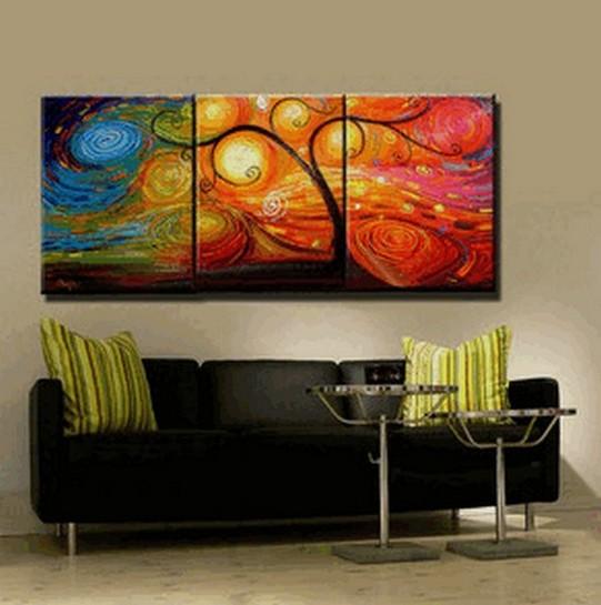 Abstract Painting, Canvas Painting, Living Room Wall Art, 3 Piece Canvas Art, Tree of Life Painting, Colorful Tree-ArtWorkCrafts.com