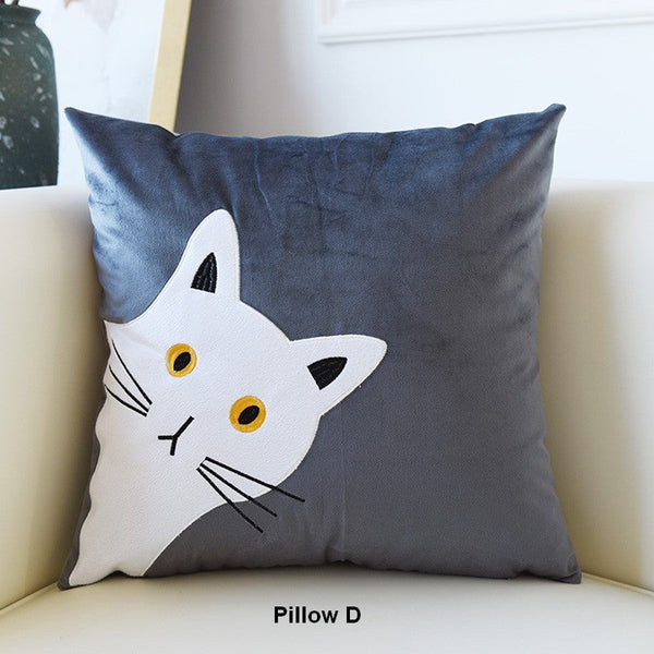 Modern Sofa Decorative Pillows, Lovely Cat Pillow Covers for Kid's Room, Cat Decorative Throw Pillows for Couch, Modern Decorative Throw Pillows-ArtWorkCrafts.com