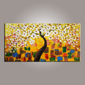 Painting on Sale, Flower Tree Painting, Abstract Art Painting, Canvas Wall Art, Dining Room Wall Art, Canvas Art, Modern Art, Contemporary Art-ArtWorkCrafts.com