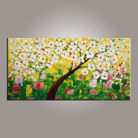 Canvas Wall Art, Flower Tree Painting, Abstract Art Painting, Painting on Sale, Dining Room Wall Art, Canvas Art, Modern Art, Contemporary Art-ArtWorkCrafts.com