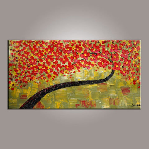 Painting on Sale, Canvas Art, Red Flower Tree Painting, Abstract Art Painting, Dining Room Wall Art, Art on Canvas, Modern Art, Contemporary Art-ArtWorkCrafts.com
