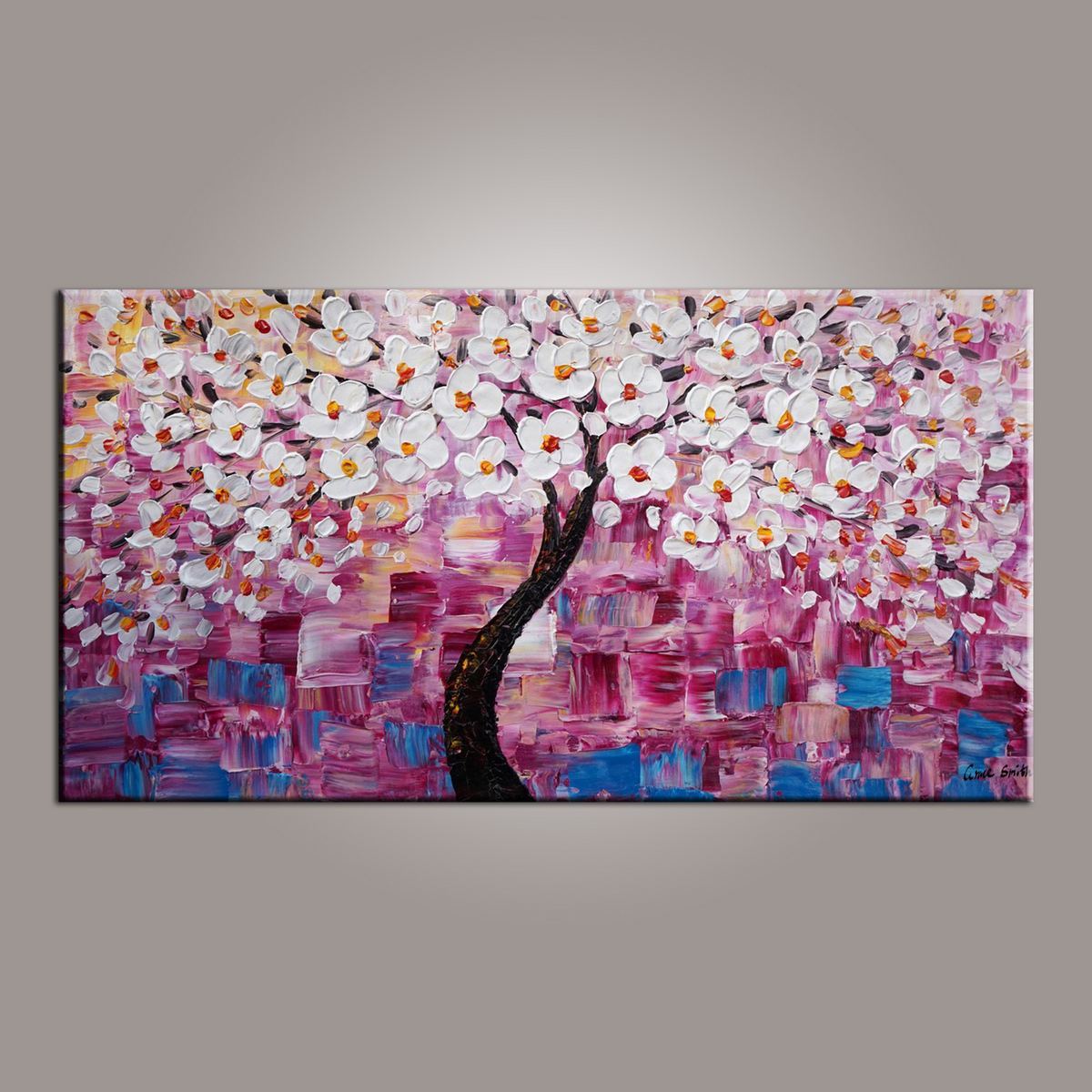 Flower Tree Painting, Art on Sale, Abstract Art Painting, Dining Room Wall Art, Art on Canvas, Modern Art, Contemporary Art-ArtWorkCrafts.com