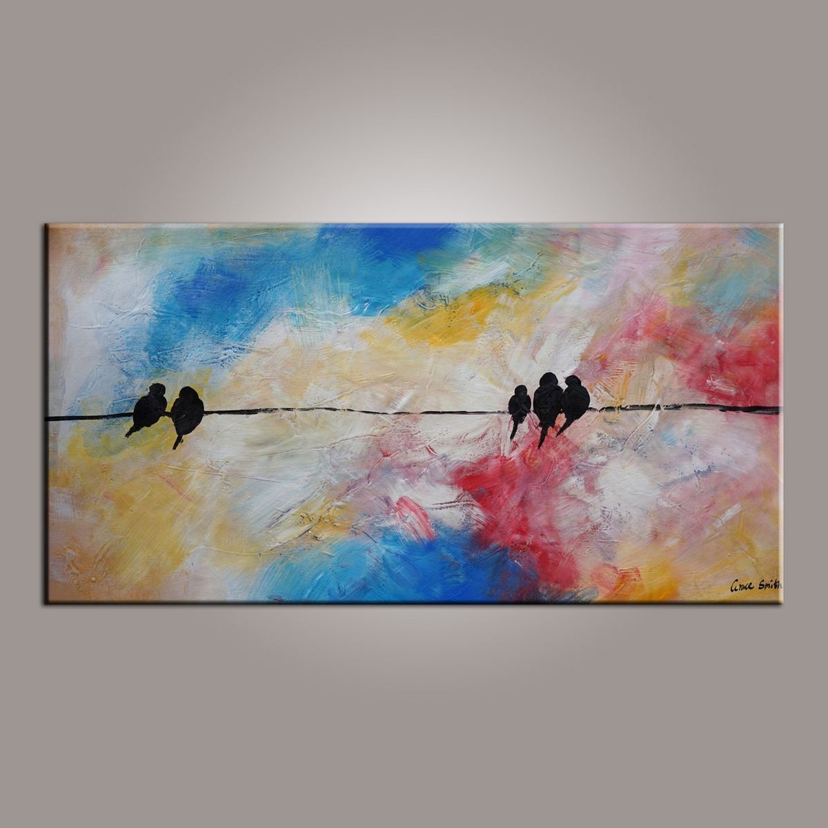 Modern Art, Abstract Art, Love Birds Painting, Painting for Sale, Contemporary Art, Flower Art, Abstract Art, Living Room Wall Art, Canvas Art-ArtWorkCrafts.com
