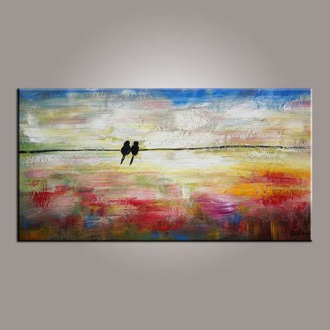 Modern Art, Abstract Art, Love Birds Painting, Painting for Sale, Contemporary Art, Flower Art, Abstract Art, Living Room Wall Art, Canvas Art-ArtWorkCrafts.com