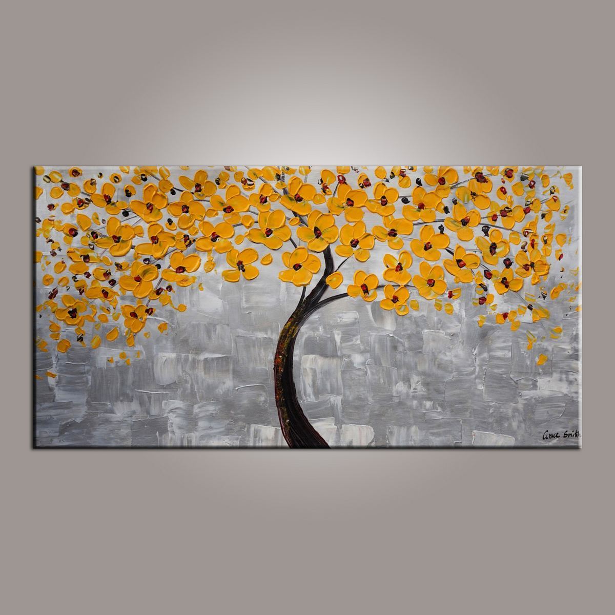 Painting on Sale, Yellow Flower Tree Painting, Tree of Life Abstract Painting, Art on Canvas-ArtWorkCrafts.com