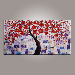 Canvas Art, Red Flower Tree Painting, Abstract Painting, Painting on Sale, Dining Room Wall Art, Art on Sale, Modern Art, Contemporary Art-ArtWorkCrafts.com