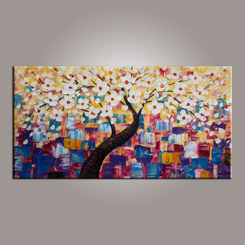 Painting on Sale, Canvas Art, Flower Tree Painting, Abstract Art Painting, Living Room Wall Art, Art on Canvas, Modern Art, Contemporary Art-ArtWorkCrafts.com