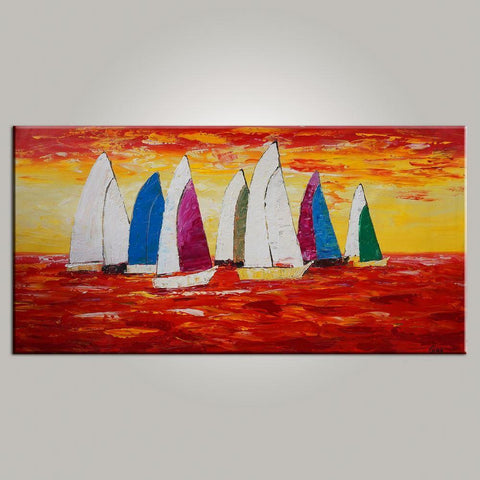 Abstract Art, Painting for Sale, Contemporary Art, Sail Boat Painting, Canvas Art, Living Room Wall Art, Modern Art-ArtWorkCrafts.com