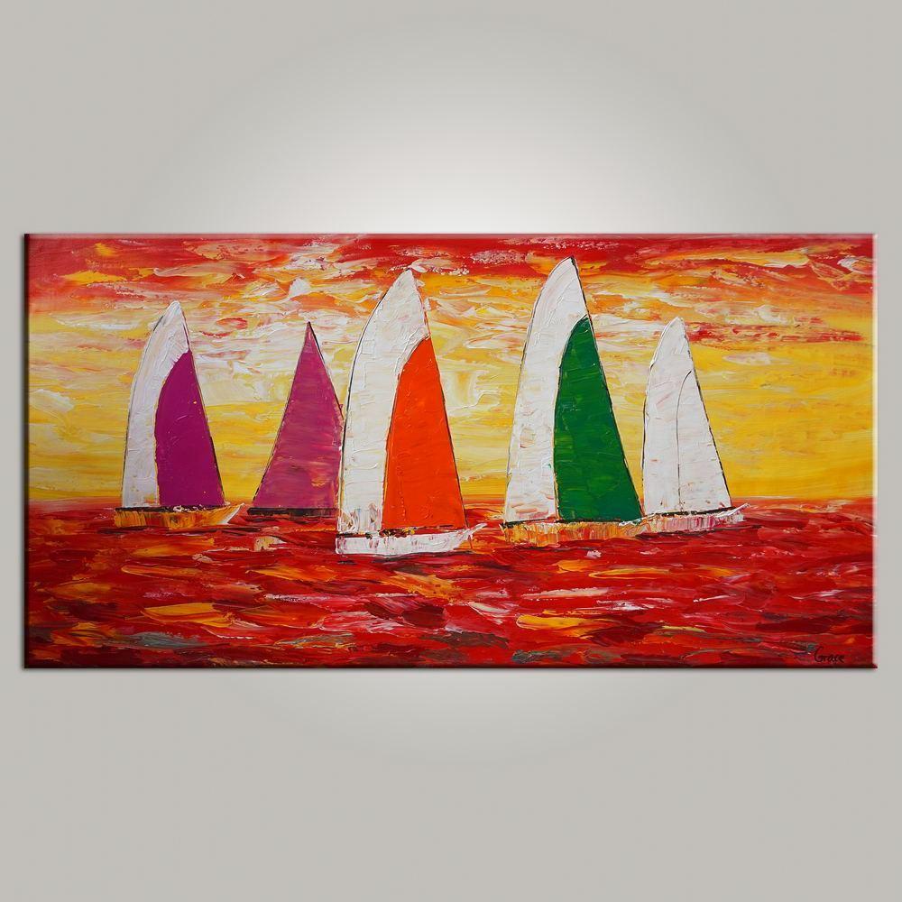 Contemporary Art, Sail Boat Painting, Abstract Art, Painting for Sale, Canvas Art, Living Room Wall Art, Modern Art-ArtWorkCrafts.com