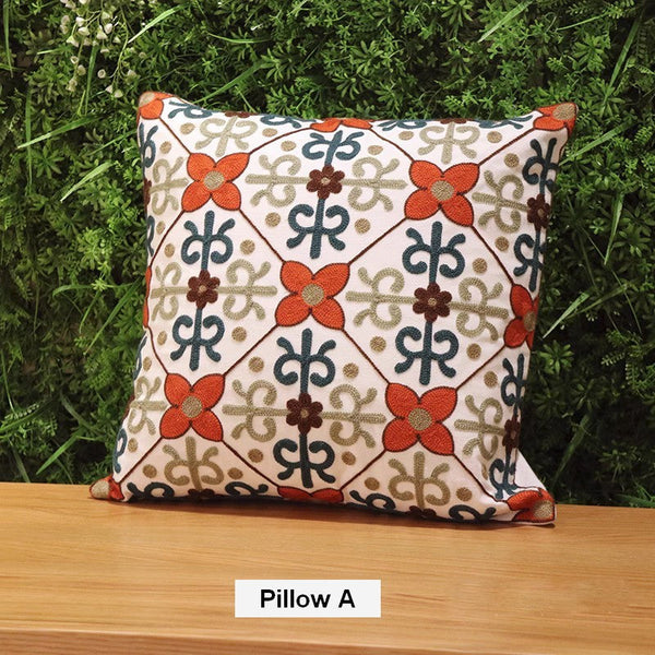 Cotton Flower Decorative Pillows, Decorative Sofa Pillows, Embroider Flower Cotton Pillow Covers, Farmhouse Decorative Throw Pillows for Couch-ArtWorkCrafts.com