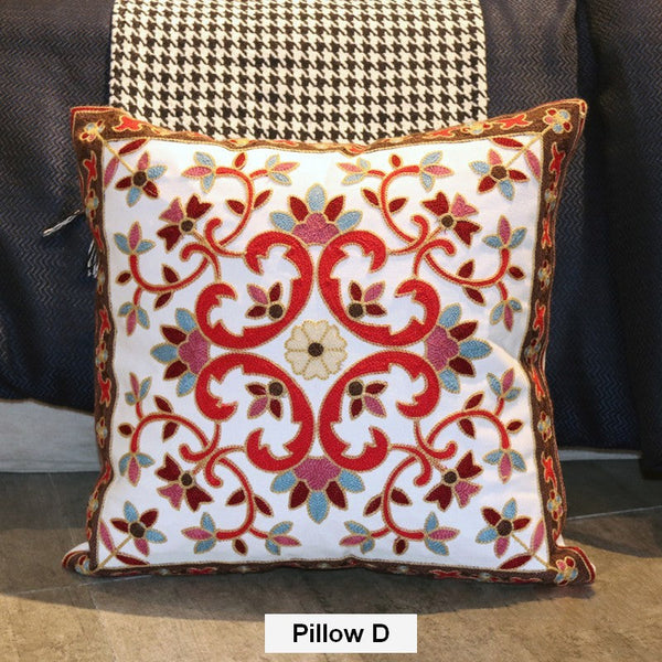 Embroider Flower Cotton Pillow Covers, Cotton Flower Decorative Pillows, Decorative Sofa Pillows, Farmhouse Decorative Throw Pillows for Couch-ArtWorkCrafts.com