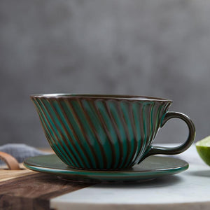 Green Pottery Coffee Cups, Breakfast Milk Cup, Latte Coffee Cup, Ceramic Coffee Cup, Cappuccino Coffee Mug, Coffee Cup and Saucer Set-ArtWorkCrafts.com