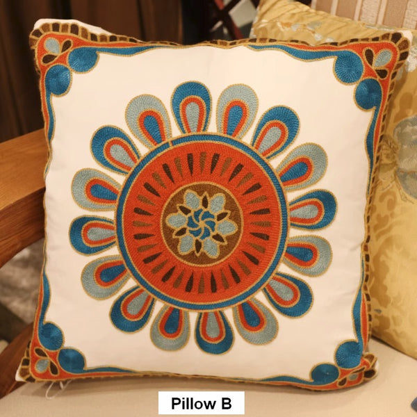 Decorative Throw Pillows for Couch, Embroider Flower Cotton Pillow Covers, Cotton Flower Decorative Pillows, Farmhouse Decorative Sofa Pillows-ArtWorkCrafts.com