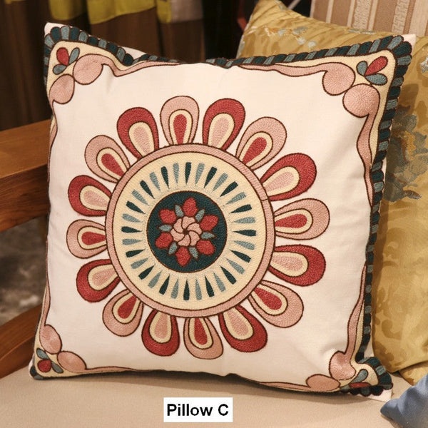Modern Sofa Pillows for Couch, Embroider Flower Cotton Pillow Covers, Cotton Flower Decorative Pillows, Farmhouse Decorative Sofa Pillows-ArtWorkCrafts.com