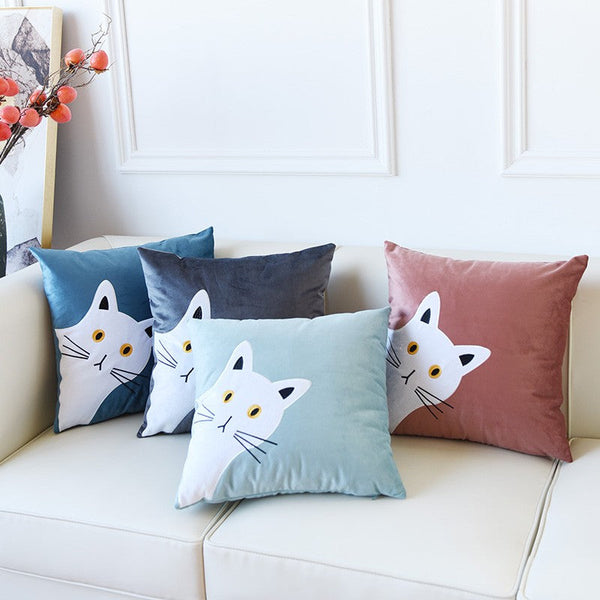 Modern Sofa Decorative Pillows, Lovely Cat Pillow Covers for Kid's Room, Cat Decorative Throw Pillows for Couch, Modern Decorative Throw Pillows-ArtWorkCrafts.com