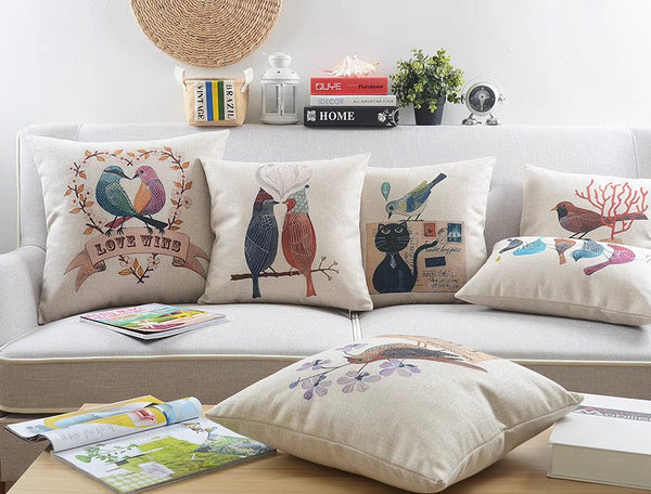 Large Decorative Pillow Covers, Decorative Sofa Pillows for Children's Room, Love Birds Throw Pillows for Couch, Singing Birds Decorative Throw Pillows-ArtWorkCrafts.com