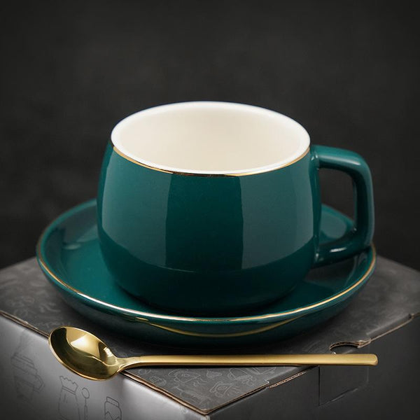 Ceramic Cup and Saucer for Office, Round Coffee Cup and Saucer Set, White Coffee Cup, Green Coffee Mug, Black Coffee Cups, Elegant Porcelain Coffee Cups-ArtWorkCrafts.com