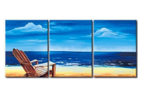 Mediterranean Sea, Seashore Painting, Landscape Painting, Large Painting, Living Room Wall Art, Modern Art, 3 Piece Wall Art, Abstract Painting, Wall Hanging-ArtWorkCrafts.com