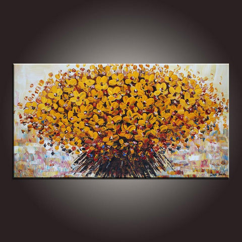 Contemporary Art, Flower Painting, Modern Art, Art on Canvas, Abstract Art Painting, Canvas Wall Art, Dining Room Wall Art, Canvas Art-ArtWorkCrafts.com