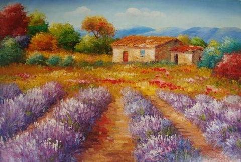 Oil Painting, Canvas Art, Autumn Painting, Lavender Field, Canvas Painting, Landscape Painting, Wall Art, Large Painting, Kitchen Wall Art-ArtWorkCrafts.com