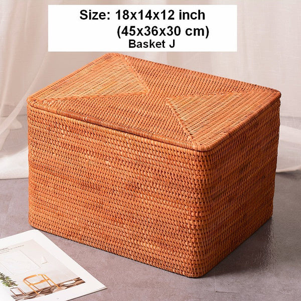 Extra Large Woven Rattan Storage Basket for Bedroom, Rattan Storage Baskets, Rectangular Woven Basket with Lid, Storage Baskets for Shelves-ArtWorkCrafts.com