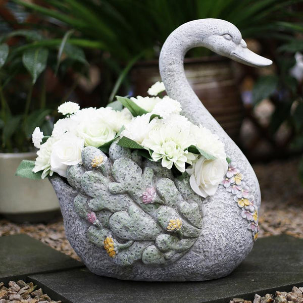 Extra Large Swan Flower Pot, Animal Statue for Garden Ornament, Swan Statues, Villa Courtyard Decor, Outdoor Decoration Ideas, Garden Ideas-ArtWorkCrafts.com
