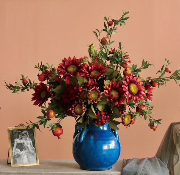Beautiful Flower Arrangement for Home Decoration, Large Bunch of Pomegranate Branch, Table Centerpiece, Real Touch Artificial Floral for Dining Room-ArtWorkCrafts.com