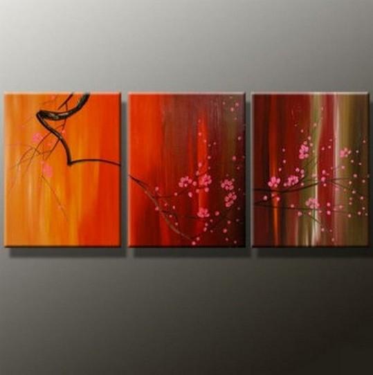 Flower Art, Plum Tree Painting, Canvas Painting, Original Art, Large Painting, 3 Panel Wall Art-ArtWorkCrafts.com