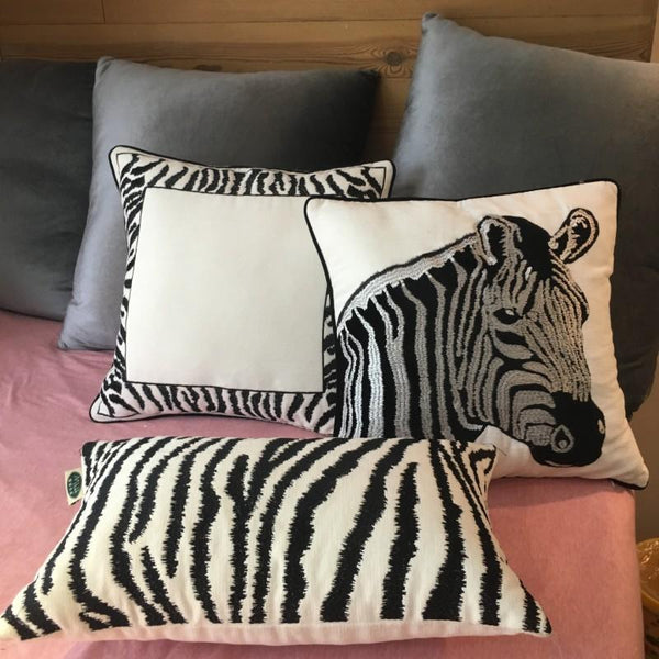 Chenille Zebra Pillow Cover, Decorative Throw Pillow, Modern Sofa Pillows, Decorative Pillows for Car-ArtWorkCrafts.com