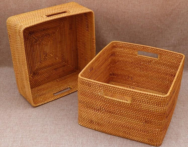 Rectangular Storage Basket for Shelves, Rattan Storage Basket for Kitchen, Storage Baskets for Bathroom, Woven Storage Baskets for Clothes-ArtWorkCrafts.com